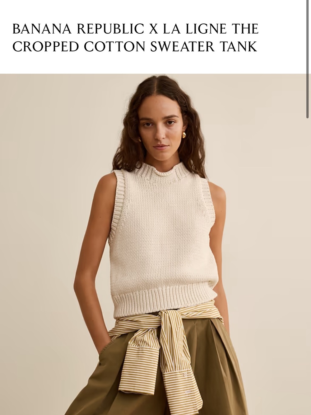 BANANA REPUBLIC X LA LIGNE THE CROPPED COTTON SWEATER TANK small CREAM WHITE